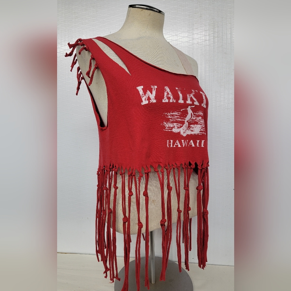 Waikiki Hawaii Surfing Fringe Tank Top Upcycled - Picture 3 of 9